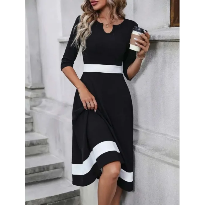 Kadın Truvakar Kol V Yakalı Janjan Krep Midi Elbise