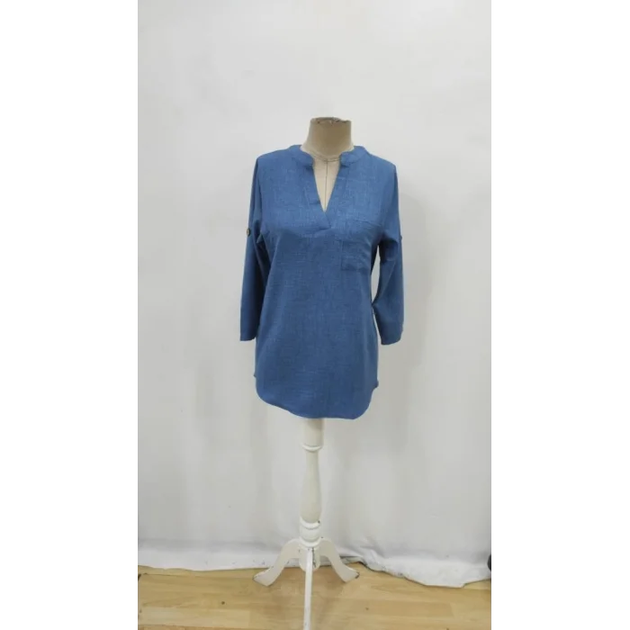 Kadın Truvakar Kol V Yakalı Keten Bluz