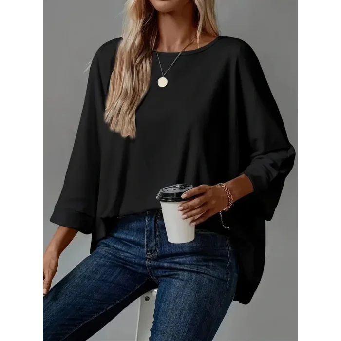 Kadın Truvakar Kollu Bisiklet Yaka Viskon Bluz