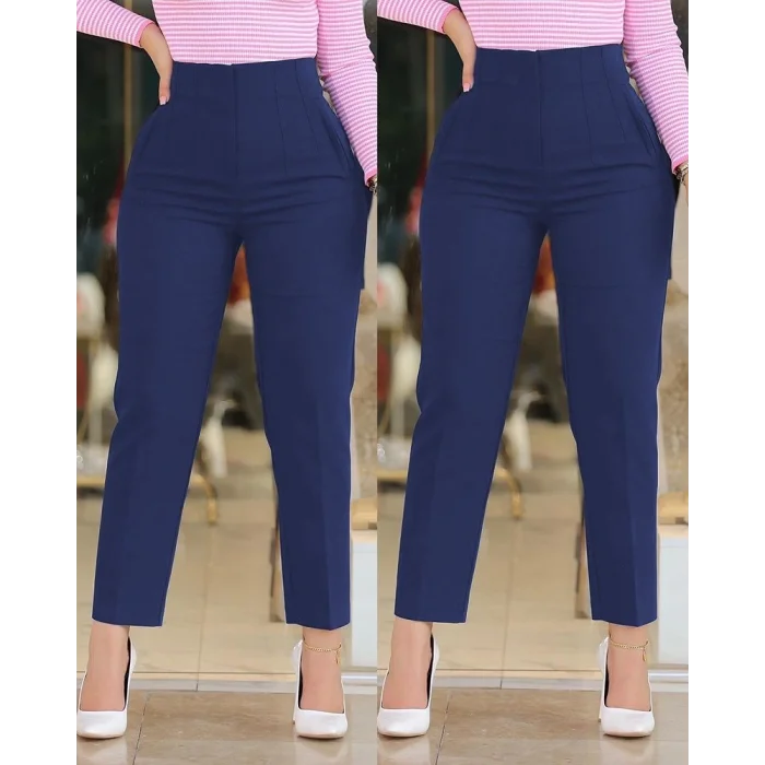 Kadın üste Oturan Paçası Bilek üzerinde Biten Krep Kumaş Pantolon 36 (S) - 50 (5XL)