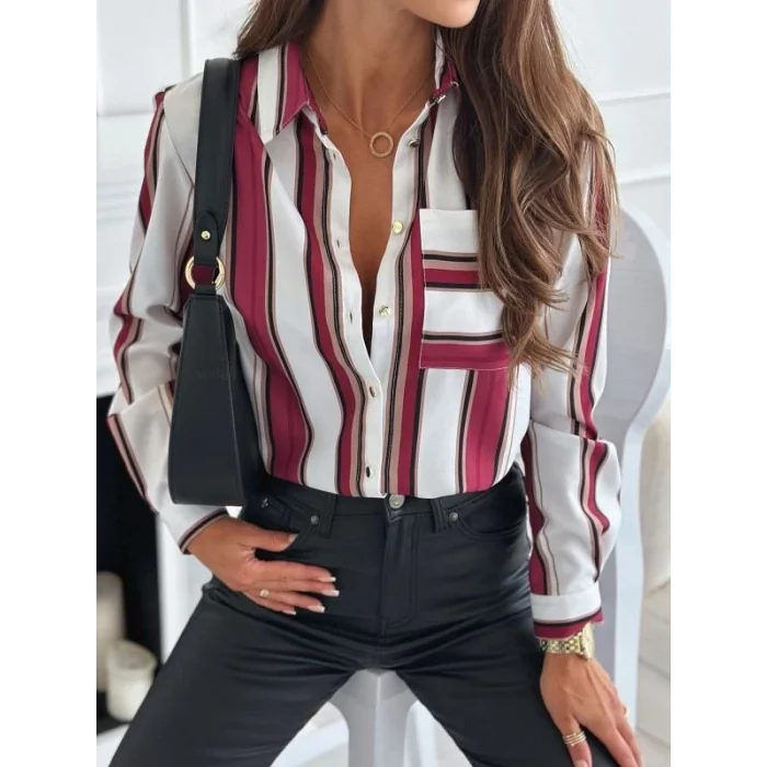 Kadın Uzun Kol Cep Detay Dijital Baskılı Mosskrep Kumaş Gömlek