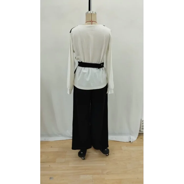 Kadın Uzun Kollu Açık Yakalı çift Renkli Kemerli Ithal Krep Ikili Takım