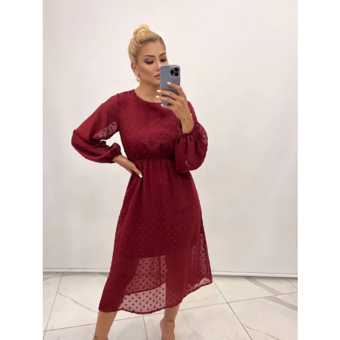 Kadın Uzun Kollu Astar Detay Fırsat ürün Ponpon şifon Elbise