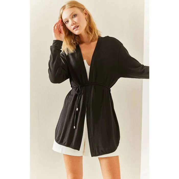 Kadın Uzun Kollu Bağcık Detay Hırka