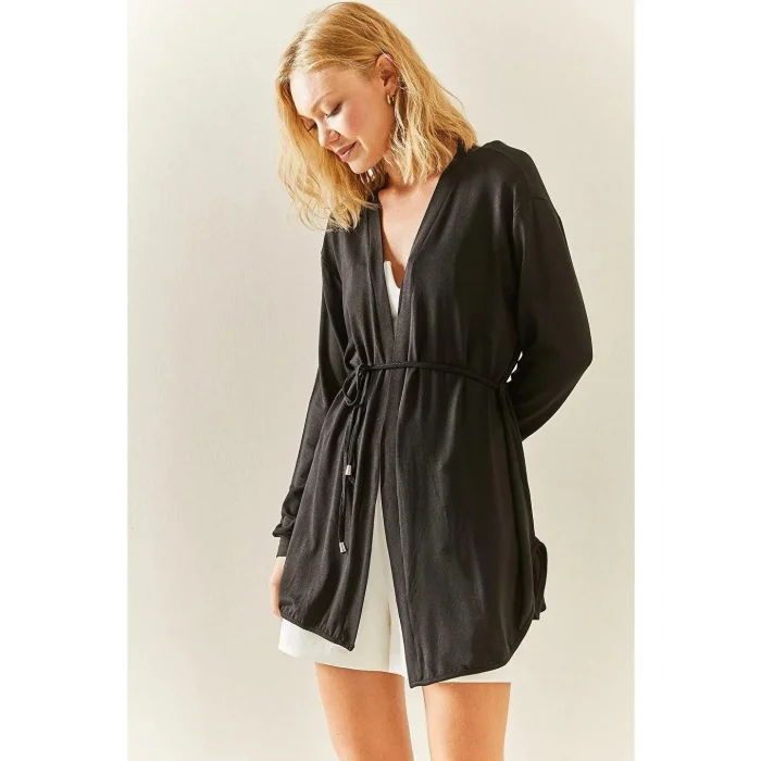 Kadın Uzun Kollu Bağcık Detay Hırka