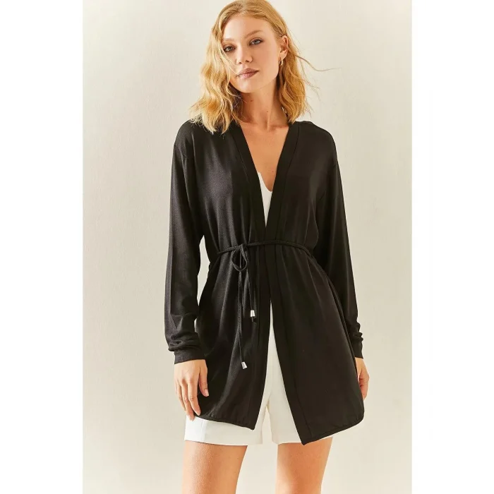 Kadın Uzun Kollu Bağcık Detay Hırka