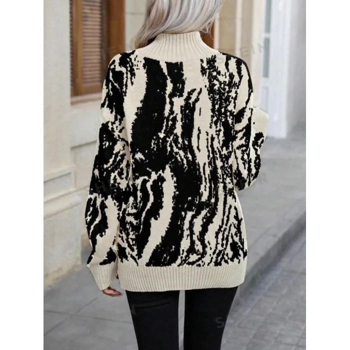 Kadın Uzun Kollu Balıkçı Yaka çok Renkli Triko Bluz