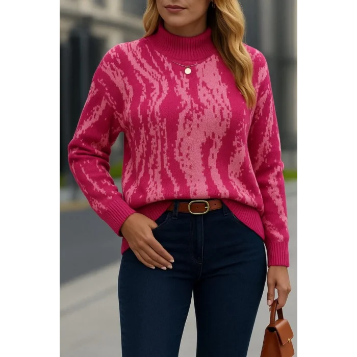 Kadın Uzun Kollu Balıkçı Yaka çok Renkli Triko Bluz