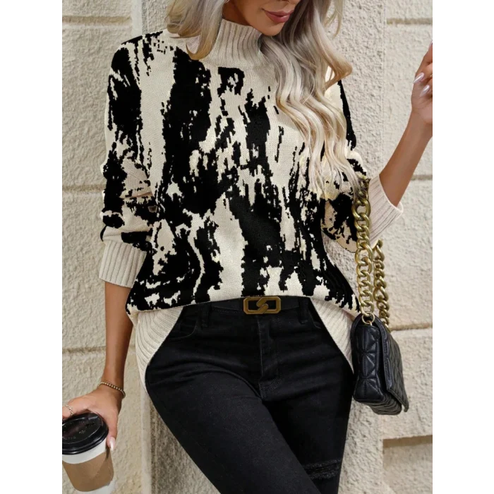 Kadın Uzun Kollu Balıkçı Yaka çok Renkli Triko Bluz