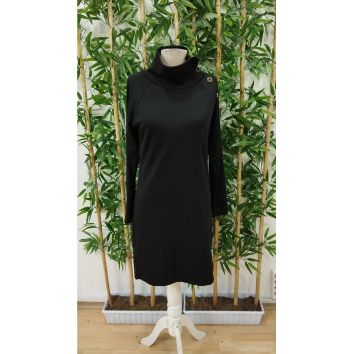 Kadın Uzun Kollu Balıkçı Yaka Düğme Detaylı Kısa şardonlu Dalgıç Elbise