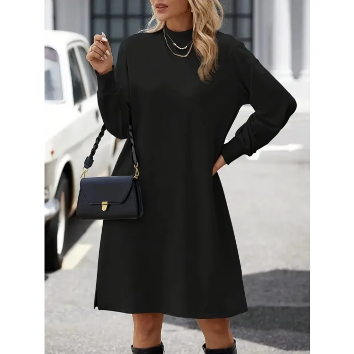 Kadın Uzun Kollu Balıkçı Yaka Kısa şardonlu Dalgıç Elbise