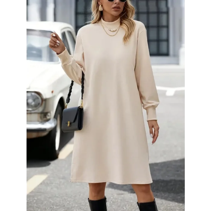 Kadın Uzun Kollu Balıkçı Yaka Kısa şardonlu Dalgıç Elbise