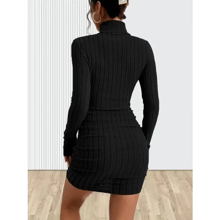 Kadın Uzun Kollu Balıkçı Yaka Kısa şardonlu Kaşkorse Elbise