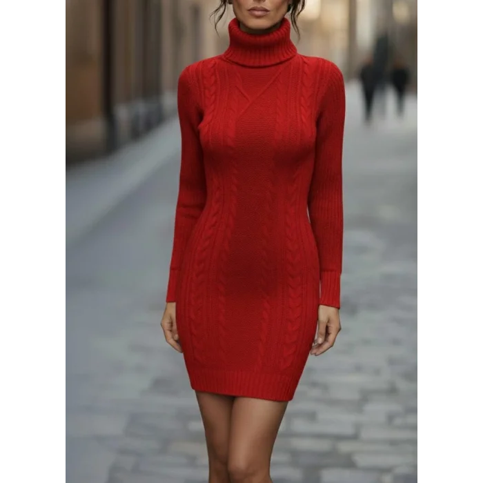 Kadın Uzun Kollu Balıkçı Yaka Kısa Triko Elbise