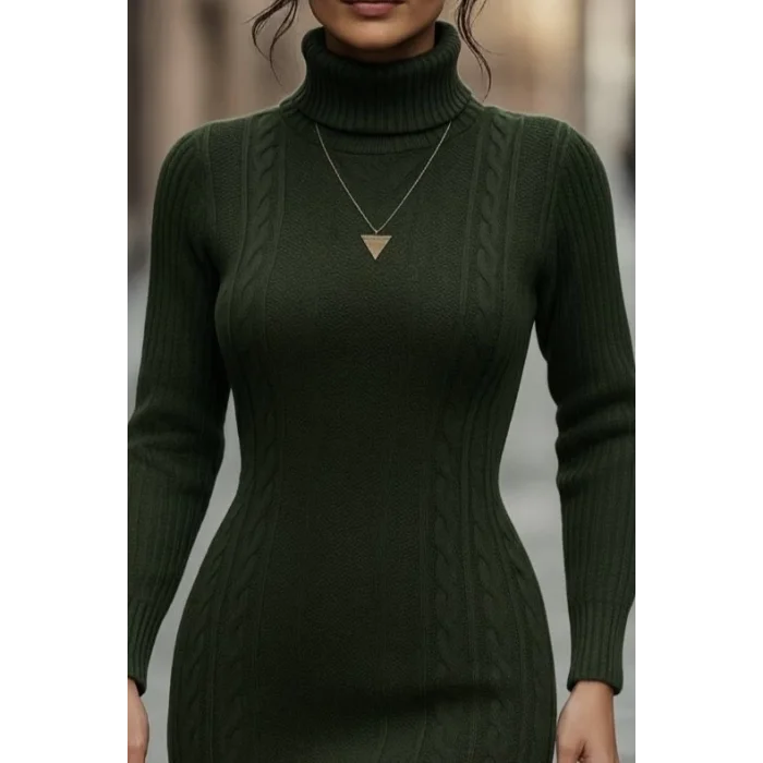 Kadın Uzun Kollu Balıkçı Yaka Kısa Triko Elbise