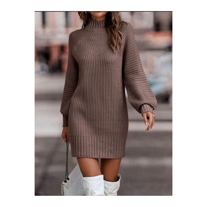 Kadın Uzun Kollu Balıkçı Yaka Mini Triko Elbise