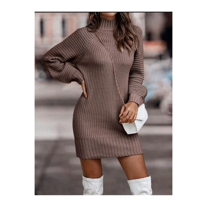 Kadın Uzun Kollu Balıkçı Yaka Mini Triko Elbise