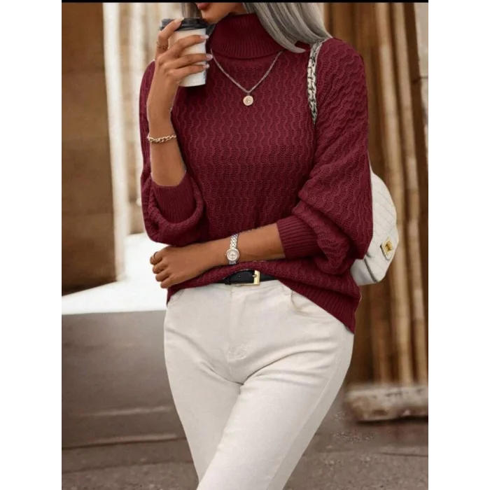 Kadın Uzun Kollu Balıkçı Yaka Triko Bluz