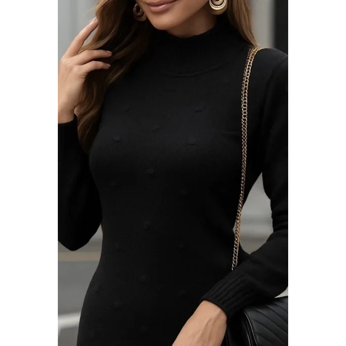 Kadın Uzun Kollu Balıkçı Yaka Triko Mini Boy Elbise