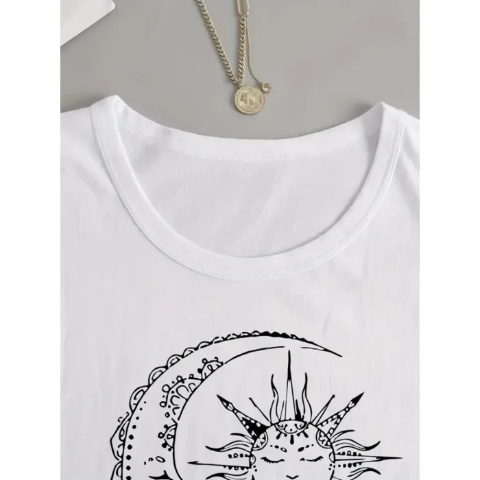 Kadın Uzun Kollu Bisiklet Yaka Ay Baskılı Viskon Bluz