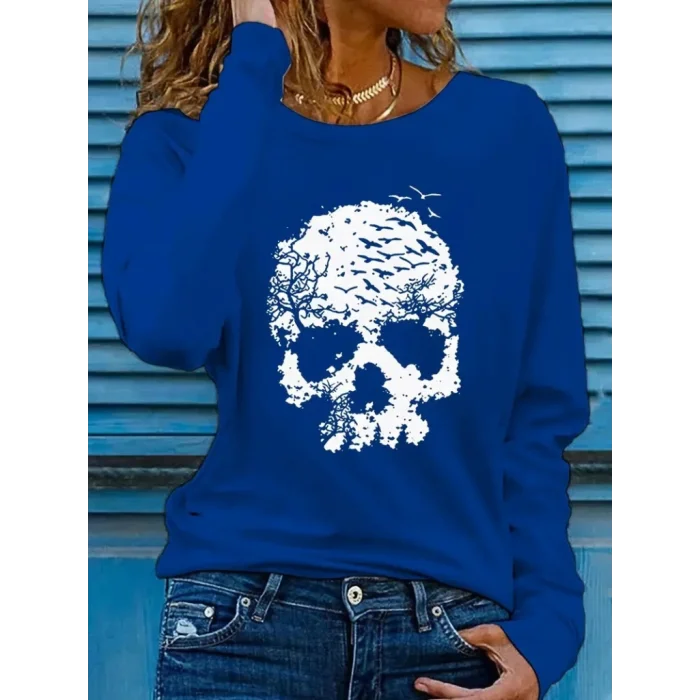 Kadın Uzun Kollu Bisiklet Yaka Ayçiçeği Desenli Viskon Bluz