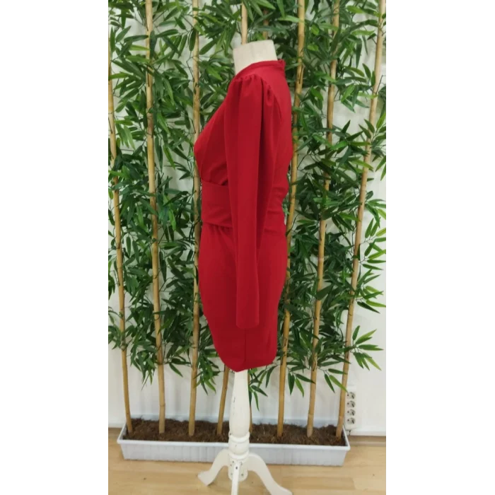 Kadın Uzun Kollu Bisiklet Yaka Bel Kemer Detay Ithal Krep Elbise