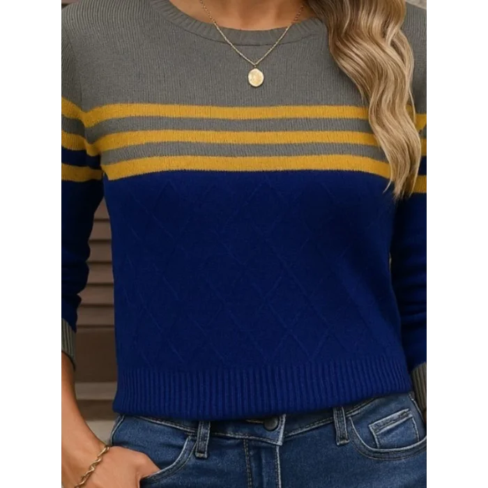 Kadın Uzun Kollu Bisiklet Yaka çok Renkli Triko Bluz