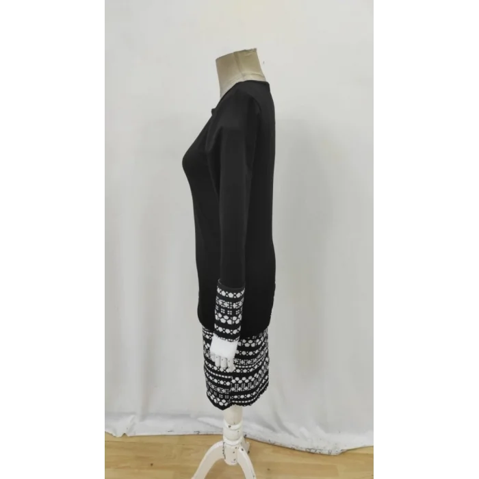 Kadın Uzun Kollu Bisiklet Yaka Desenli Dalgıç Elbise