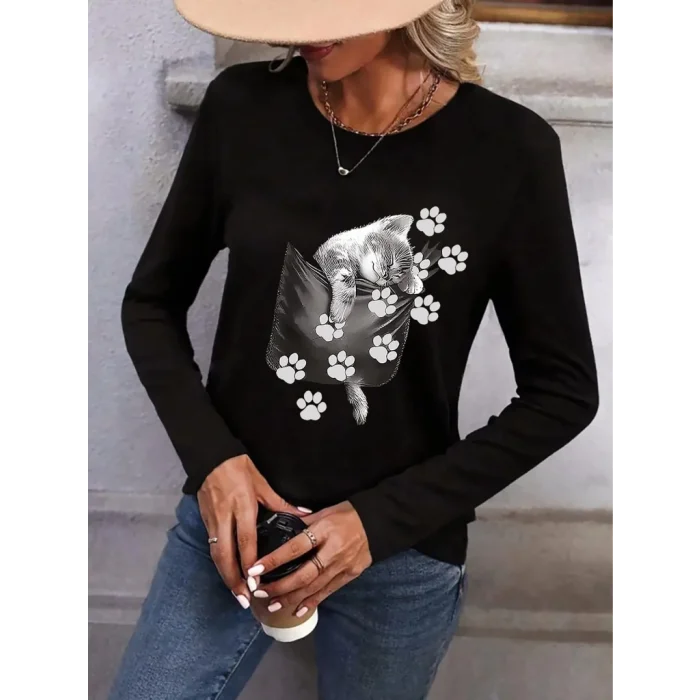 Kadın Uzun Kollu Bisiklet Yaka Desenli Viskon Bluz