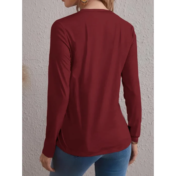 Kadın Uzun Kollu Bisiklet Yaka Desenli Viskon Bluz