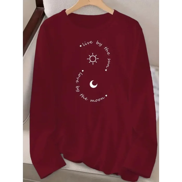 Kadın Uzun Kollu Bisiklet Yaka Desenli Viskon Bluz