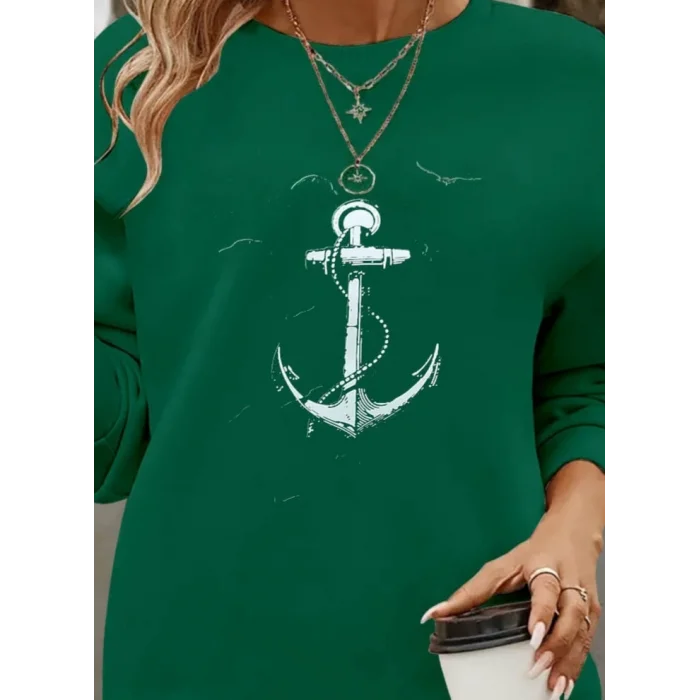 Kadın Uzun Kollu Bisiklet Yaka Desenli Viskon Iki Iplik Bluz