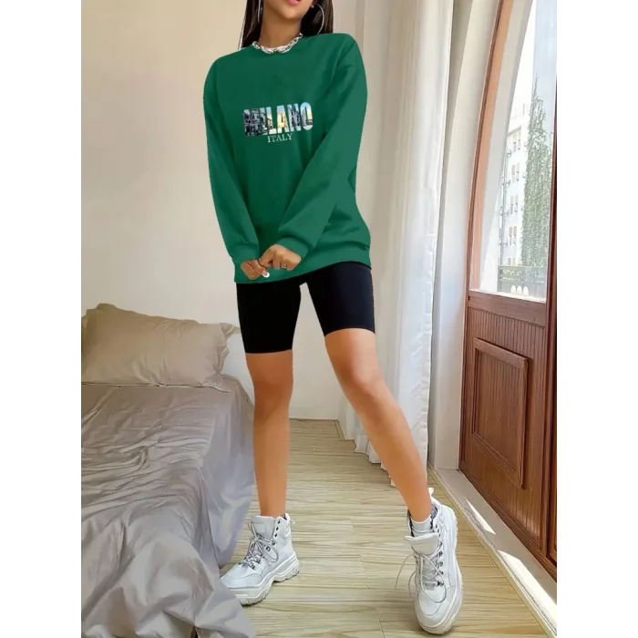 Kadın Uzun Kollu Bisiklet Yaka Desenli Viskon Iki Iplik Bluz