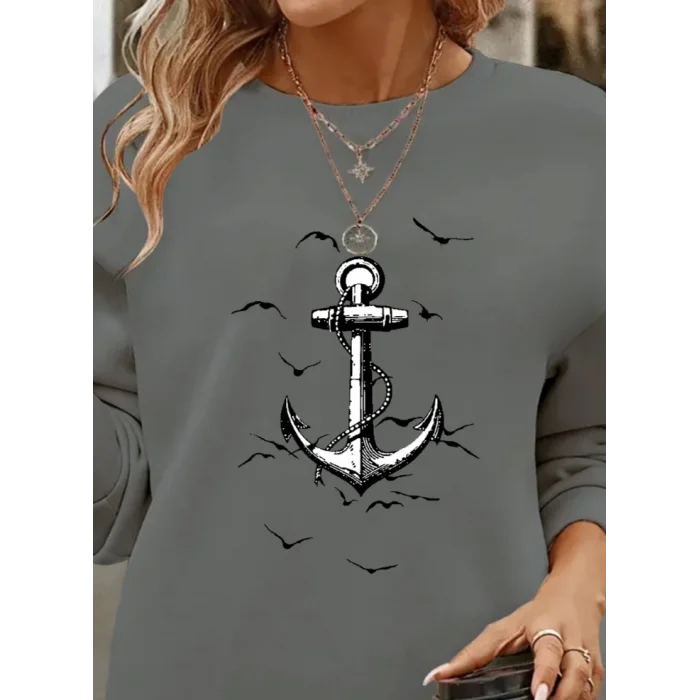 Kadın Uzun Kollu Bisiklet Yaka Desenli Viskon Iki Iplik Bluz