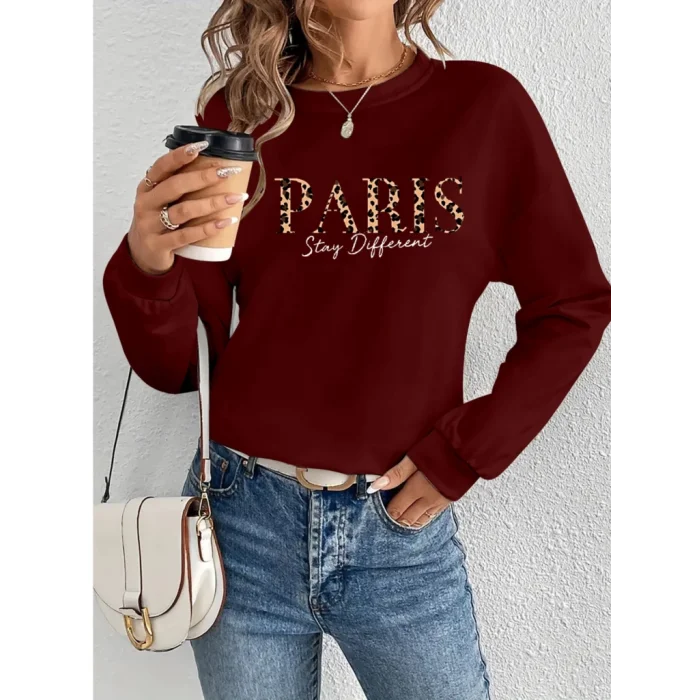 Kadın Uzun Kollu Bisiklet Yaka Desenli Viskon Iki Iplik Bluz