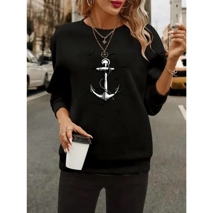 Kadın Uzun Kollu Bisiklet Yaka Desenli Viskon Iki Iplik Bluz