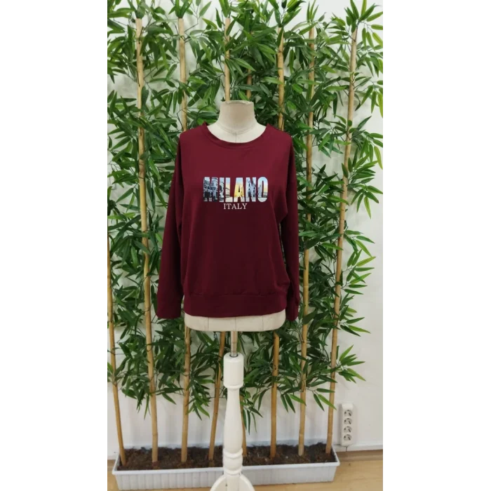 Kadın Uzun Kollu Bisiklet Yaka Desenli Viskon Iki Iplik Bluz