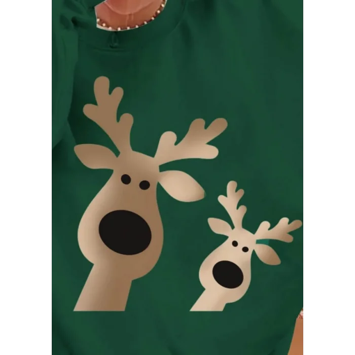 Kadın Uzun Kollu Bisiklet Yaka Geyik Desenli Viskon Iki Iplik Bluz