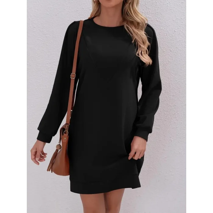 Kadın Uzun Kollu Bisiklet Yaka Iki Iplik Elbise