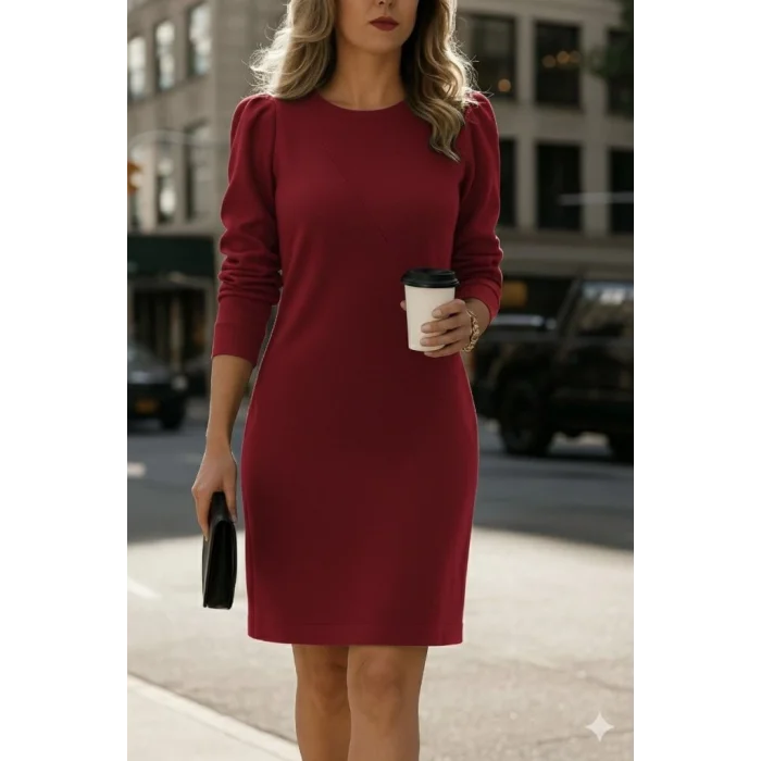 Kadın Uzun Kollu Bisiklet Yaka Iki Iplik Elbise