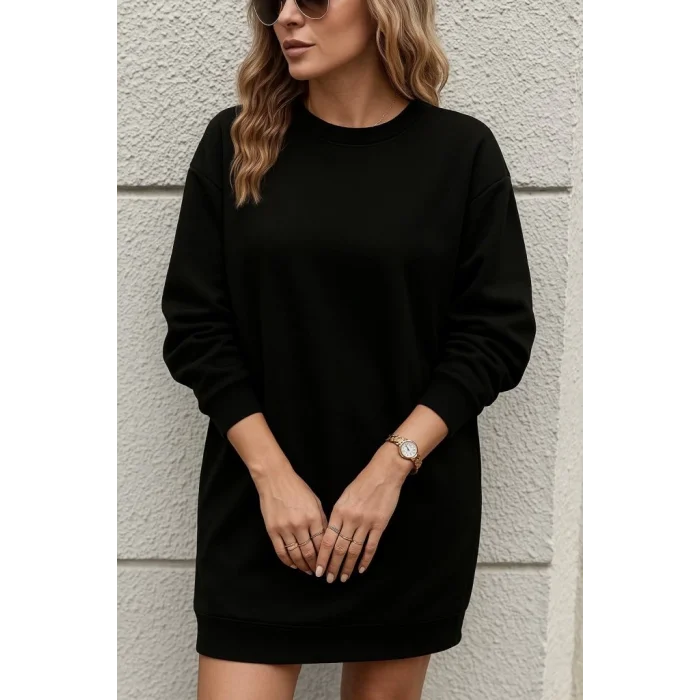 Kadın Uzun Kollu Bisiklet Yaka Iki Iplik Elbise