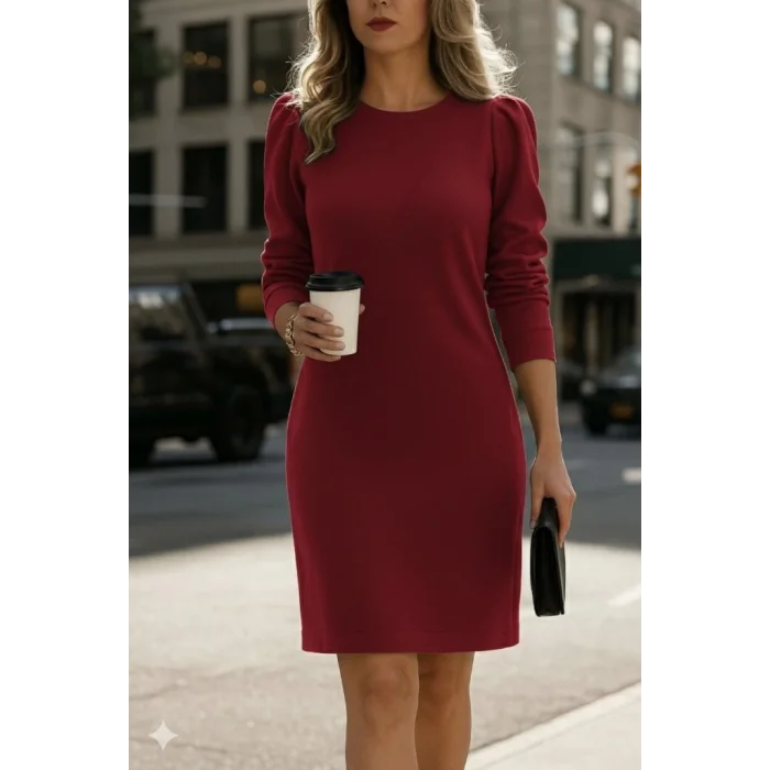 Kadın Uzun Kollu Bisiklet Yaka Iki Iplik Elbise