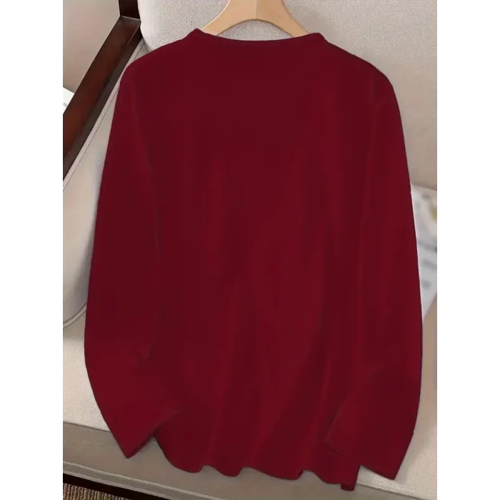 Kadın Uzun Kollu Bisiklet Yaka Köpek Resimli Viskon Bluz