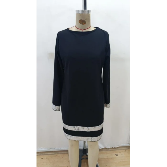 Kadın Uzun Kollu Bisiklet Yaka Mini Ithal Krep Elbise