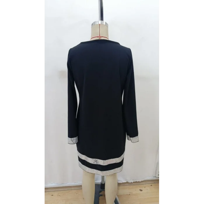 Kadın Uzun Kollu Bisiklet Yaka Mini Ithal Krep Elbise