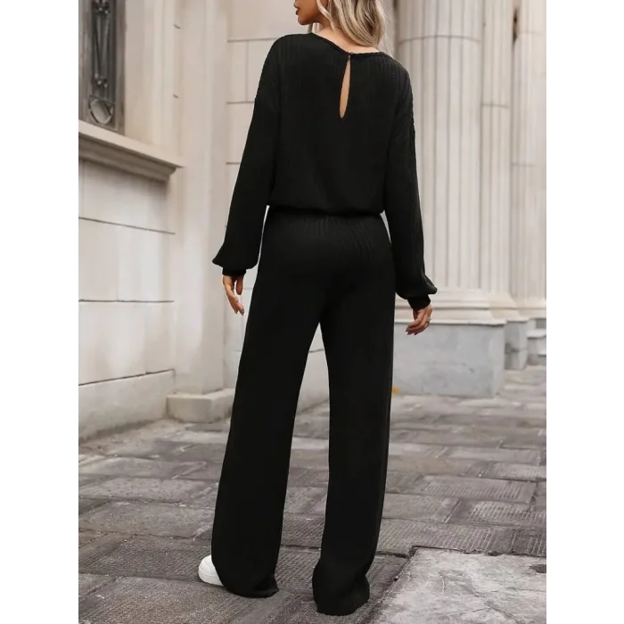 Kadın Uzun Kollu Bisiklet Yaka şardonlu Dalgıç Bluz Ve Pantolon Ikili Takım