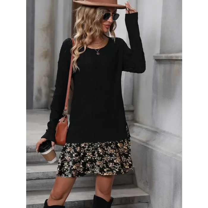 Kadın Uzun Kollu Bisiklet Yaka şardonlu Kaşkorse Bluz Ve Süprem Etek