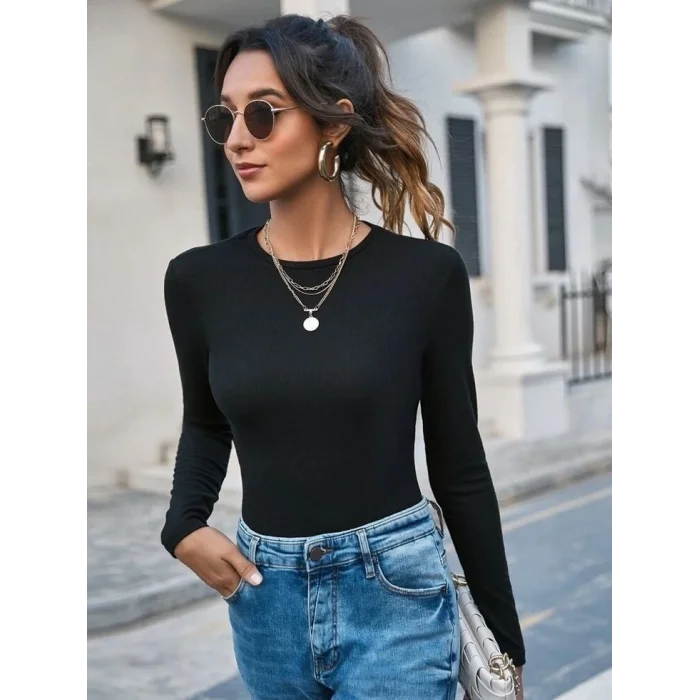 Kadın Uzun Kollu Bisiklet Yaka Süprem Bluz