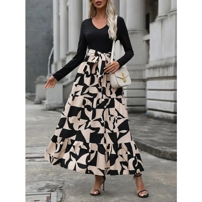 Kadın Uzun Kollu Bisiklet Yaka Uzun Elbise