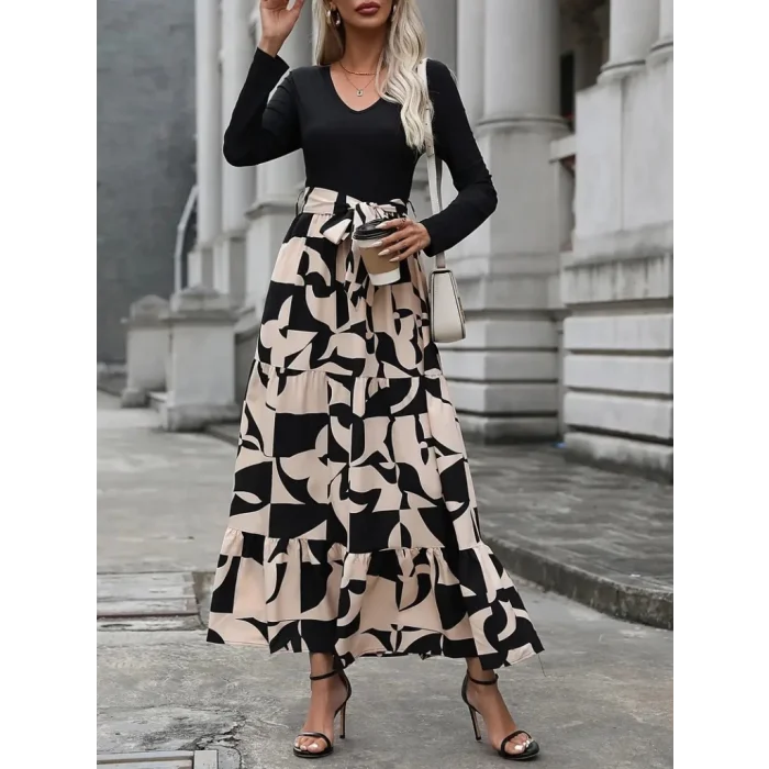 Kadın Uzun Kollu Bisiklet Yaka Uzun Elbise